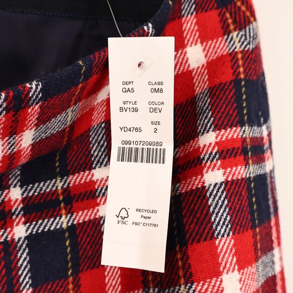 NWT J.Crew Wool Blend A-Line Mini Skirt Lined In Plaid Red Navy Size 2 - Picture 6 of 6